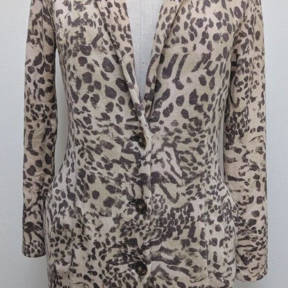 St John Marie Gray Button Down Dress Leopard Cheetah print size 2 Wool Blend
